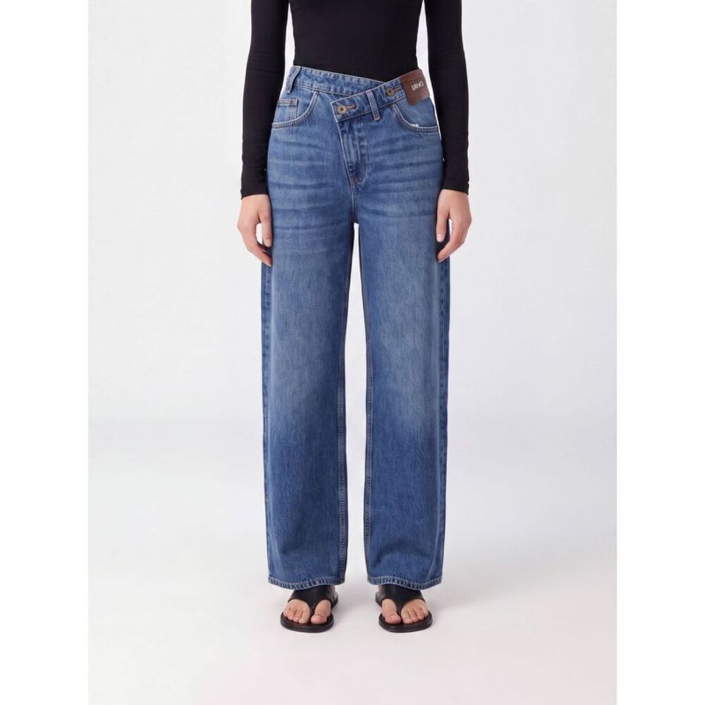 Mid-Rise Wide-Leg Jeans Liu Jo In Cotton Denim With Asymmetrical Design
